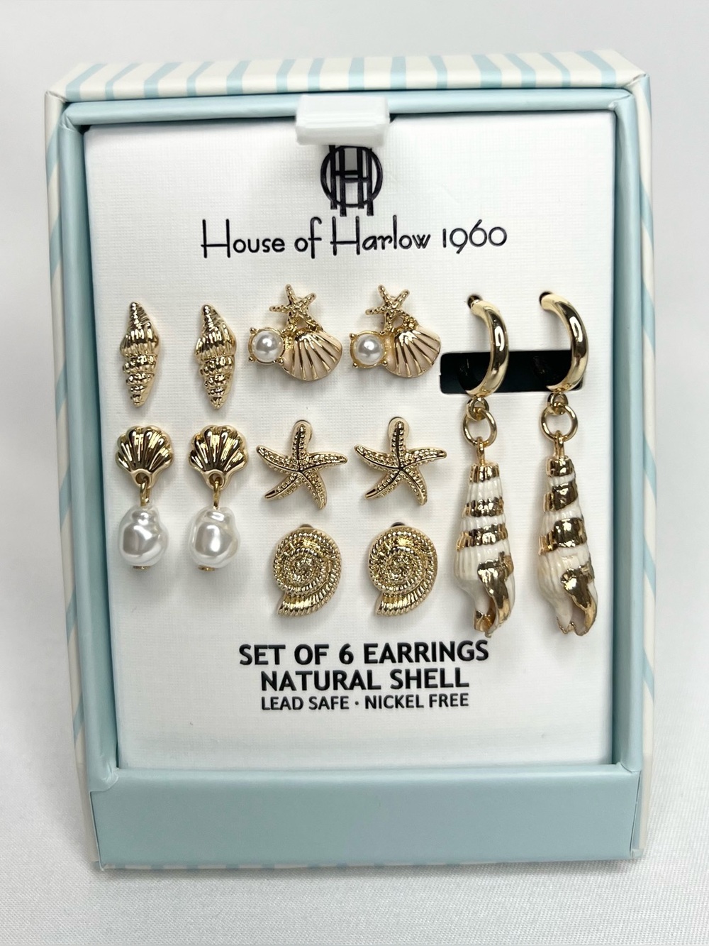 Viral House of Harlow 1960 Coastal Gold Natural Shell 6 piece Earrings Set